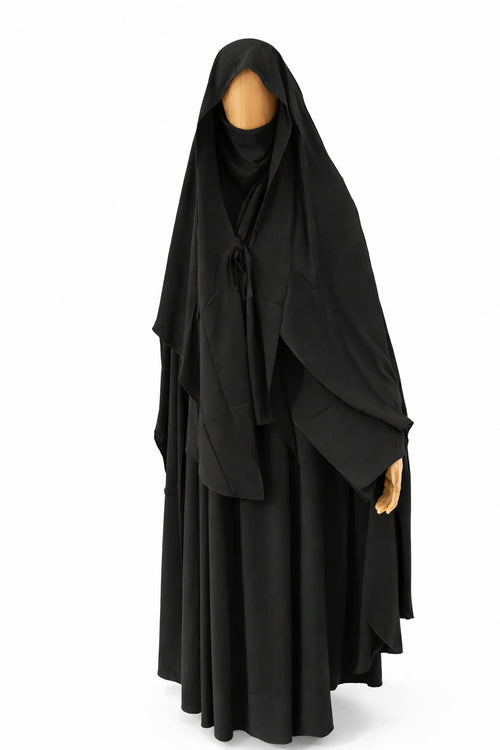 Jilbab 2 pièces noir vue de face avec khimar long