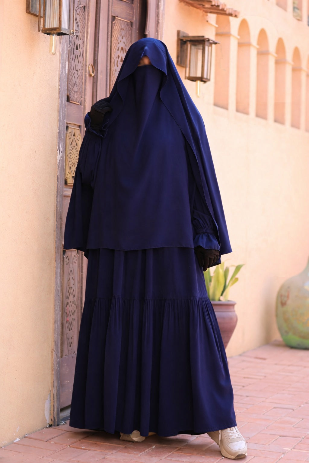 jilbab allaitement 2 pièces mastour bleu avec niqab