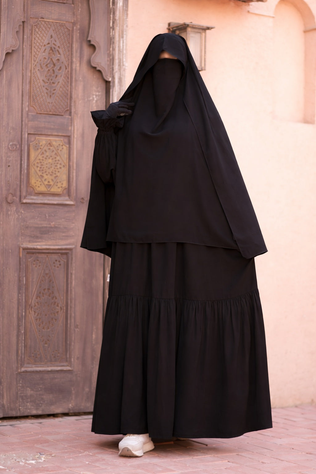 jilbab allaitement noir long couvrant avec khimar intégré