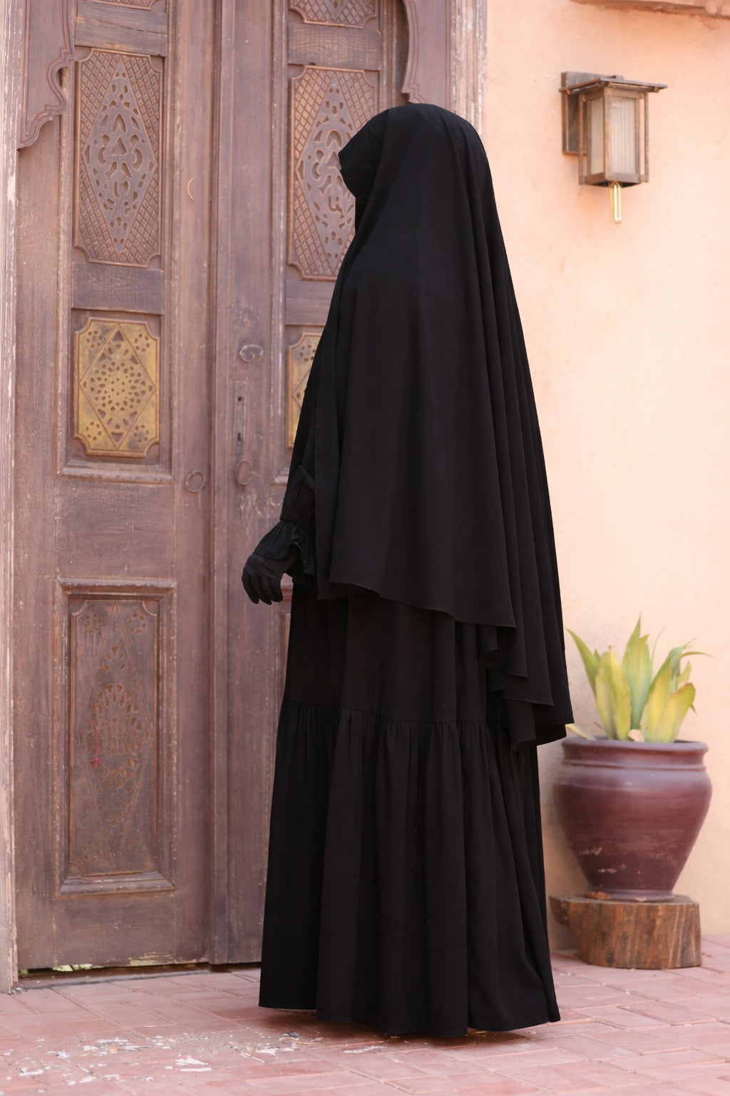 jilbab noir large mastour coupe ample avec khimar long