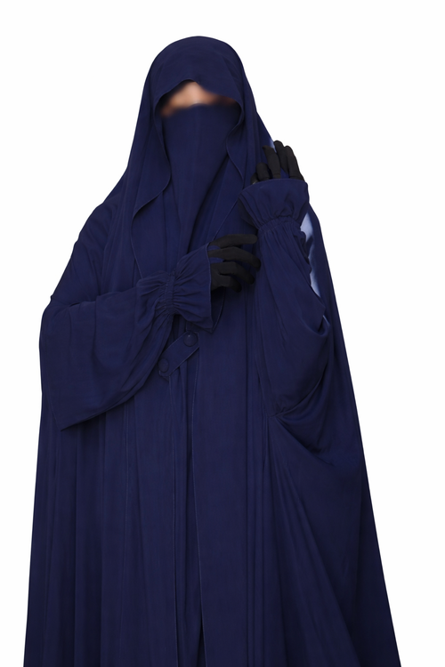 jilbab mastour bleu fluide avec boutons