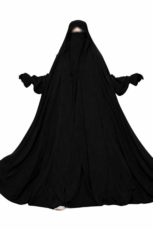 jilbab 2 pièces noir crêpe royal large
