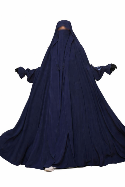 jilbab large bleu nuit manches bouffantes