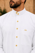 Qamis blanc homme en coton avec boutons dorés élégants