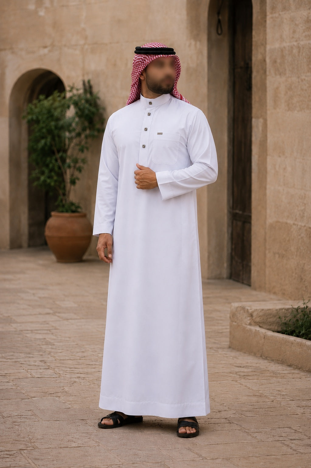 qamis blanc saoudien homme en coton coupe élégante