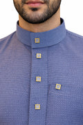 qamis bleu nuit homme col officier bouton doré