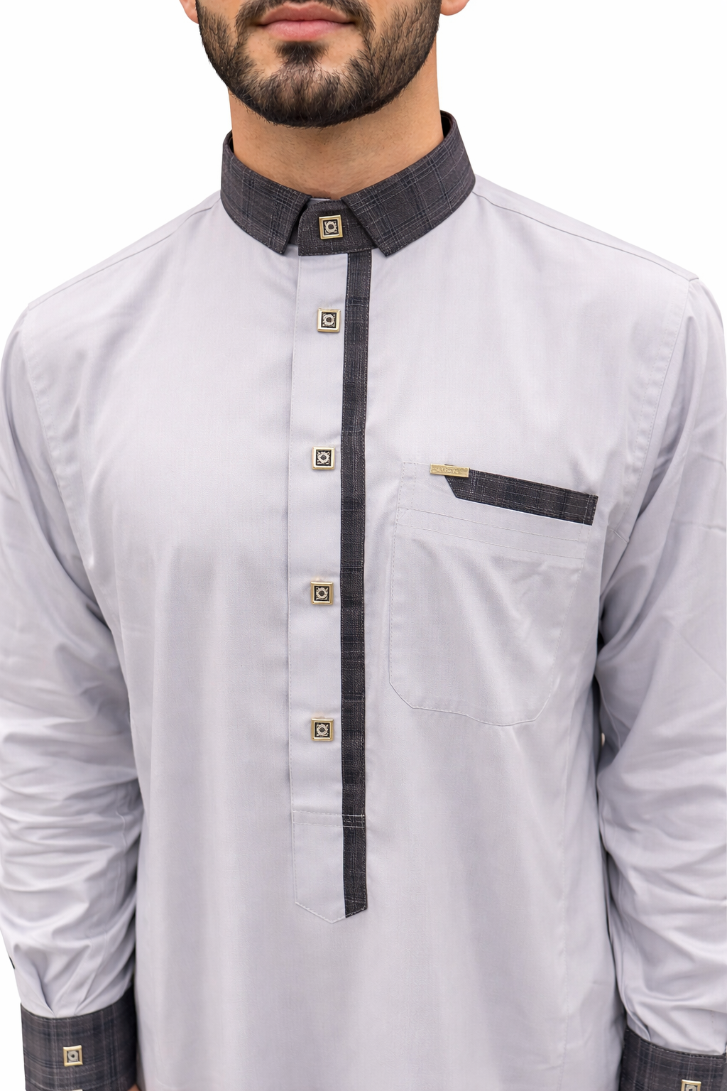 Qamis homme beige en coton avec col travaillé
