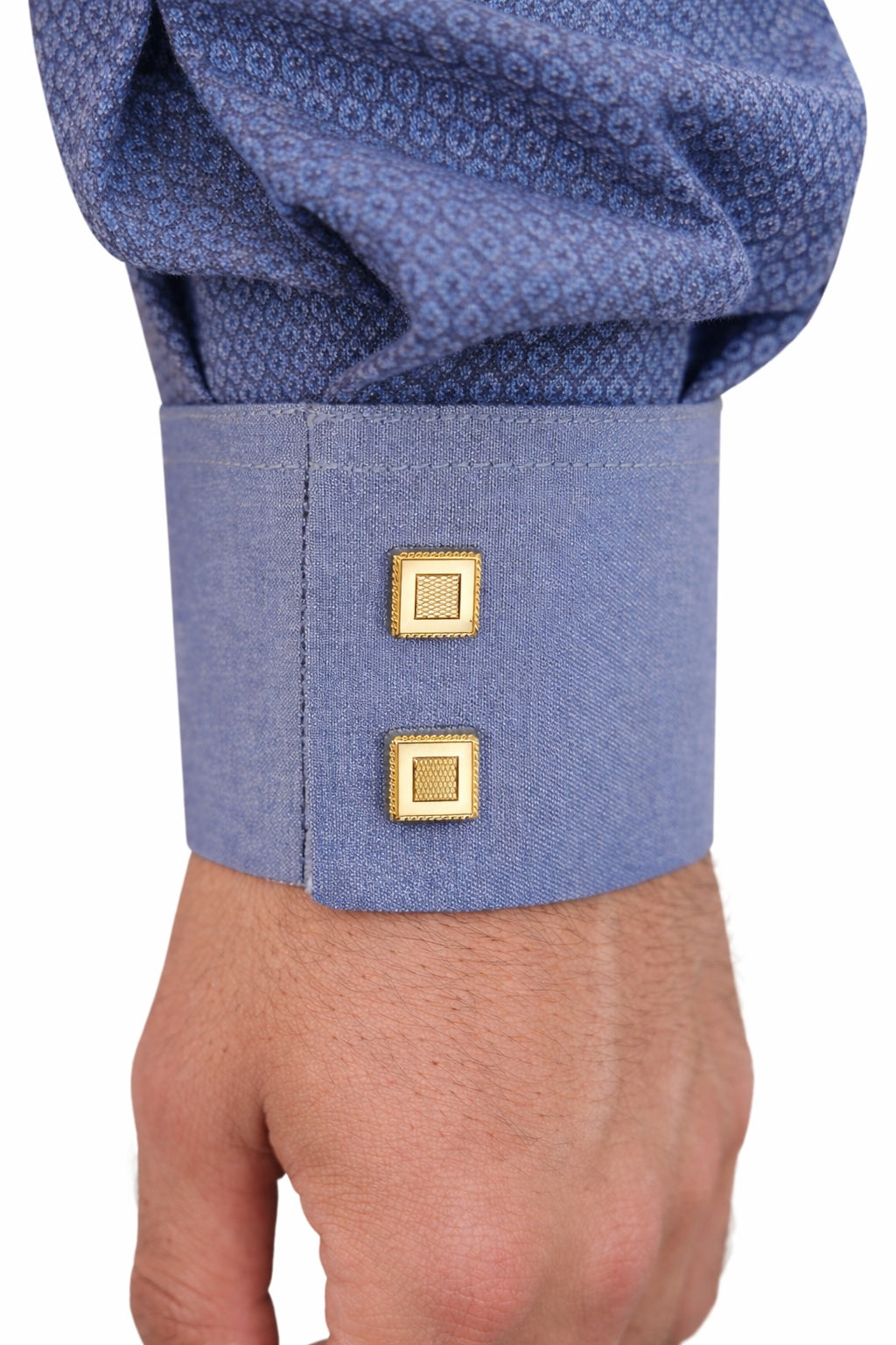 manche qamis bleu ardoise bouton doré chic coton premium texture