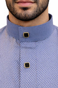 qamis homme bleu gris col officier bouton noir et doré élégant coton premium