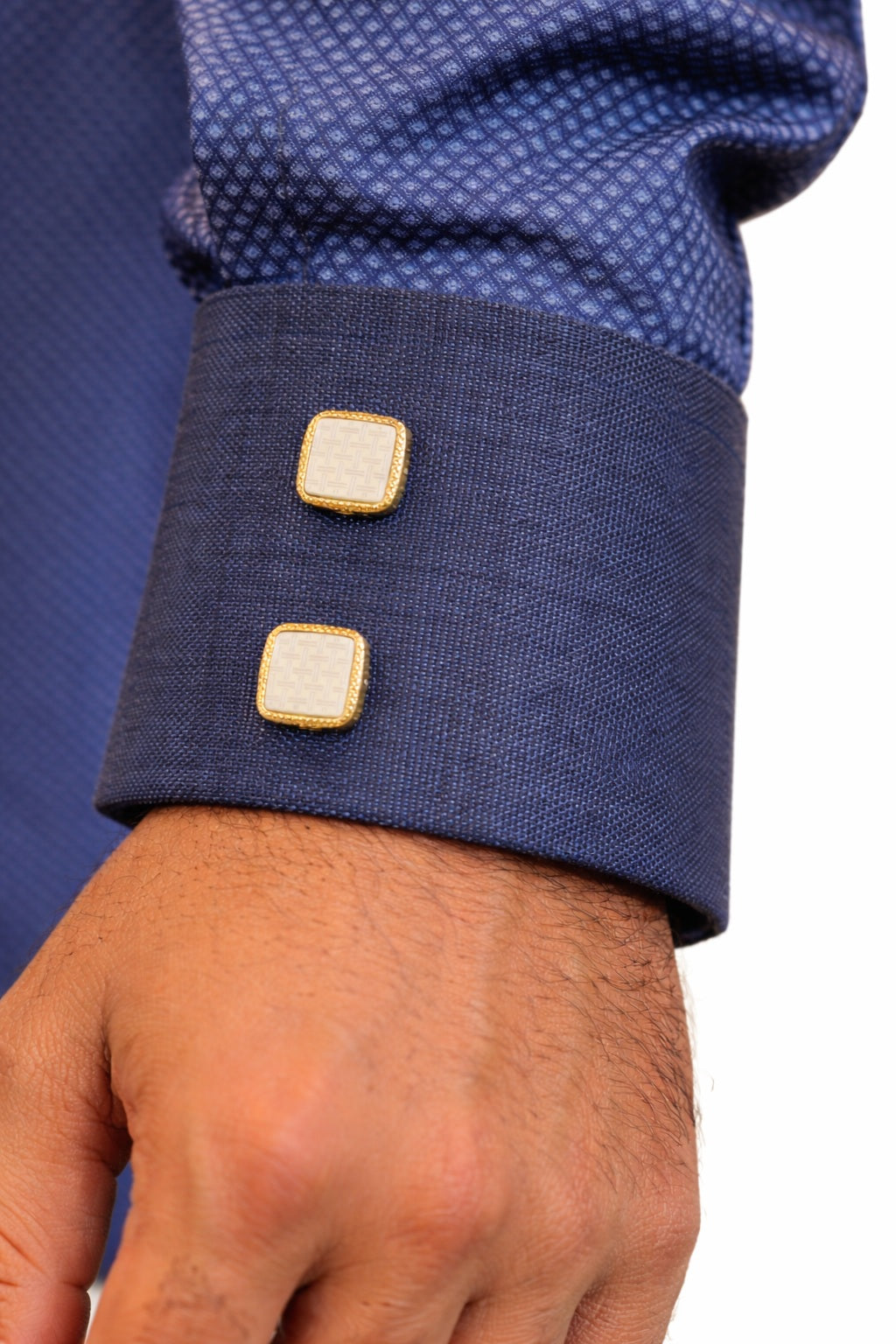 manche qamis bleu pétrole bouton doré chic coton premium texture