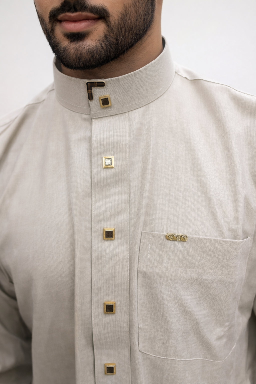 qamis homme coton beige clair élégant vue de face