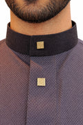 qamis homme gris noir col officier bouton doré coton texturé élégant