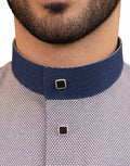 qamis homme noir blanc col officier bouton chic coton texture motif zebre