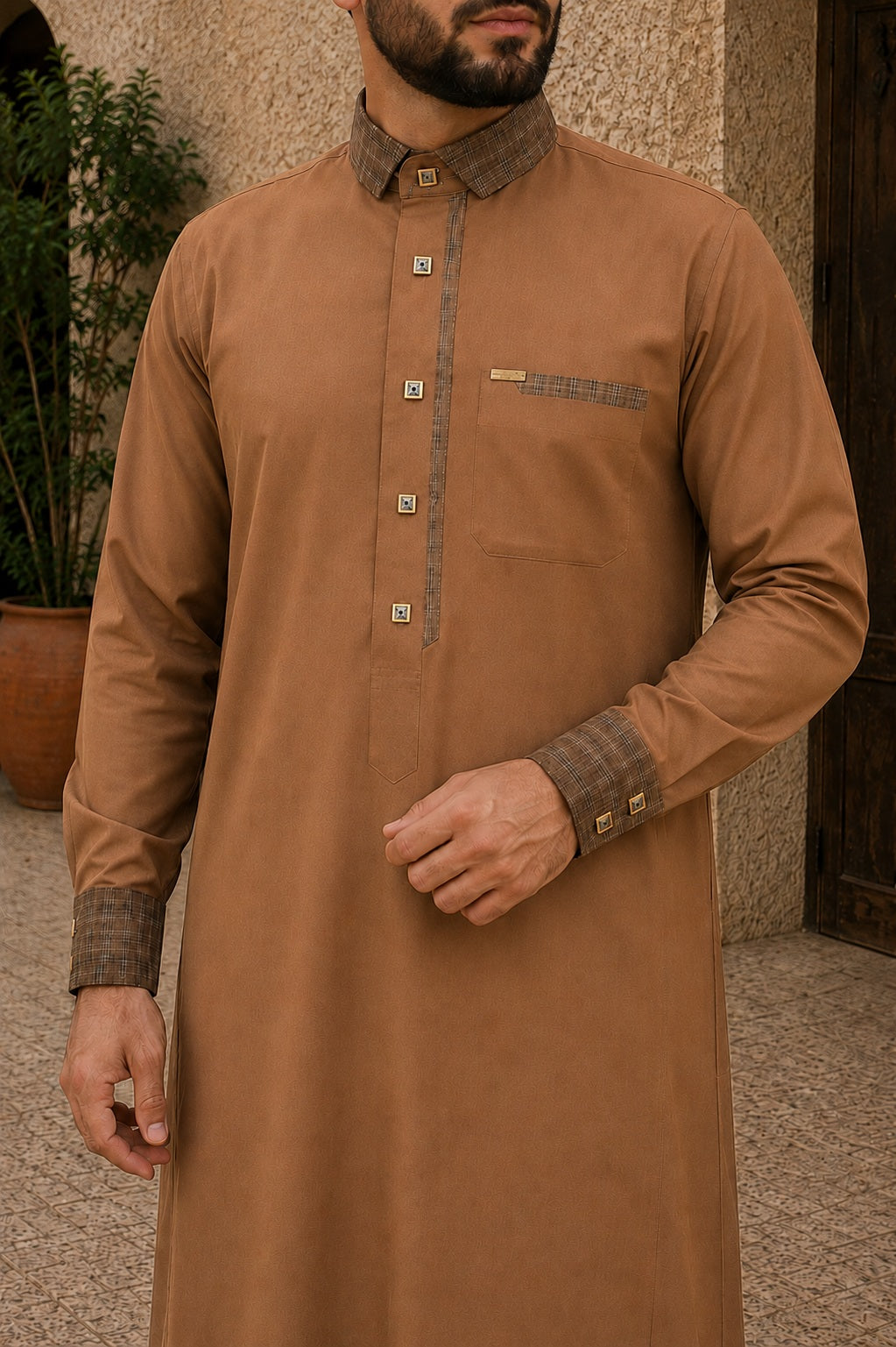 Qamis Marron Homme Premium en Coton – Élégance Authentique