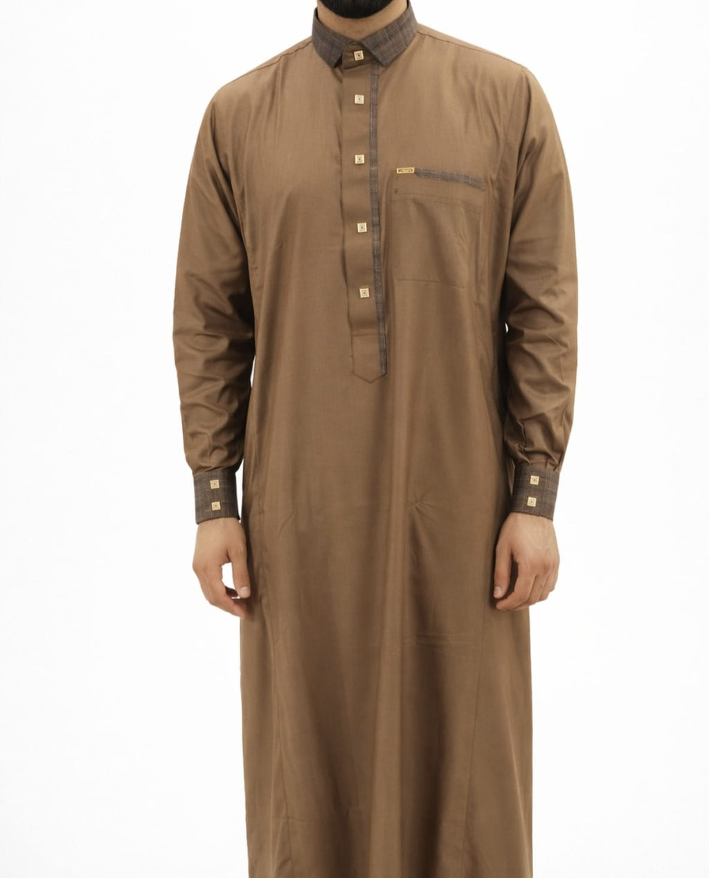 Qamis marron homme coupe longue élégante