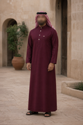 qamis bordeaux homme style saoudien coton avec boutons élégants